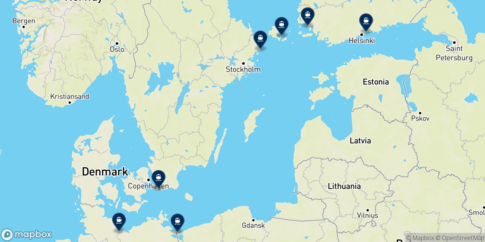 Mapa de los destinos Finnlines