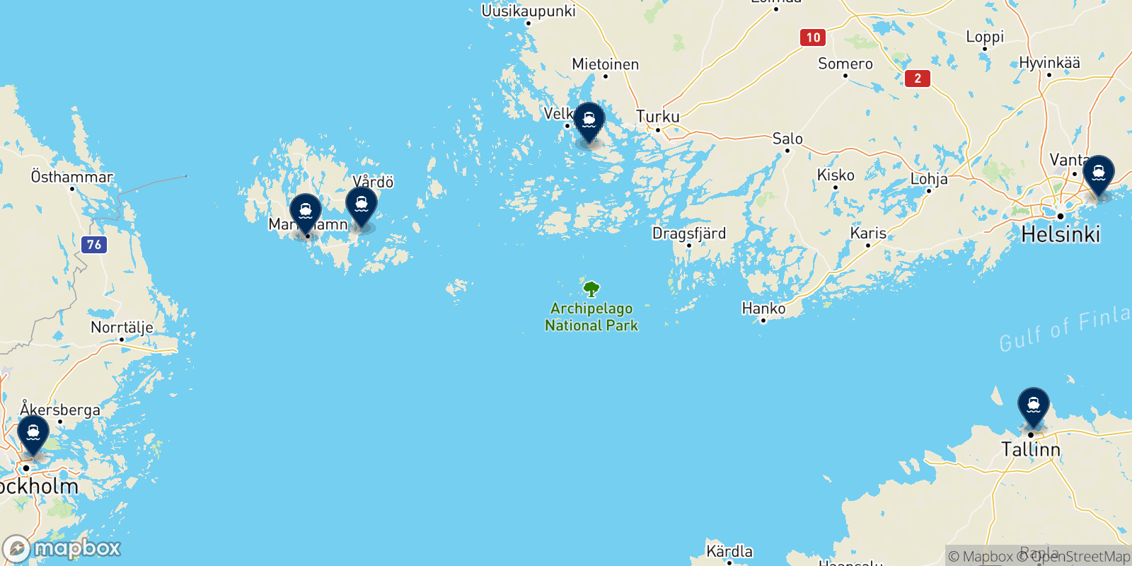 Mapa de los destinos Tallink Silja Line