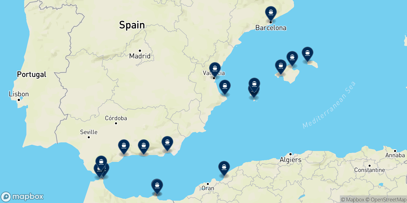 Mapa de los destinos Balearia