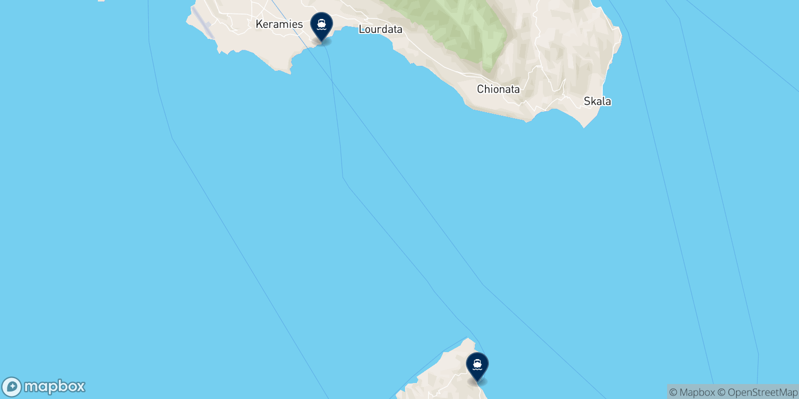 Mapa de los destinos Ioniansea Ferries