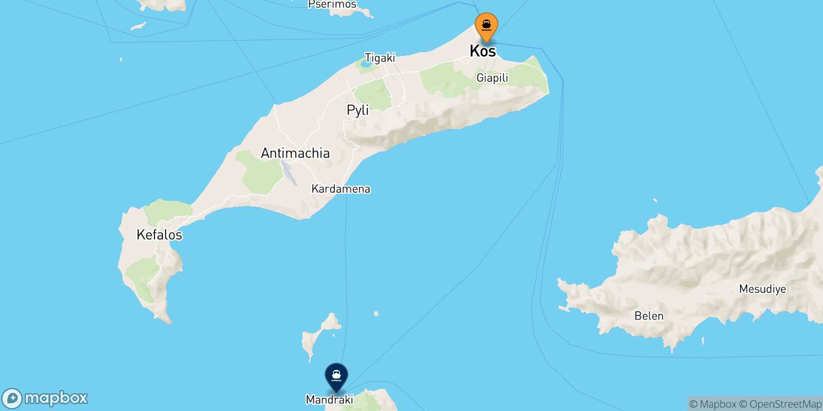 Mapa de la ruta Kos Nisyros