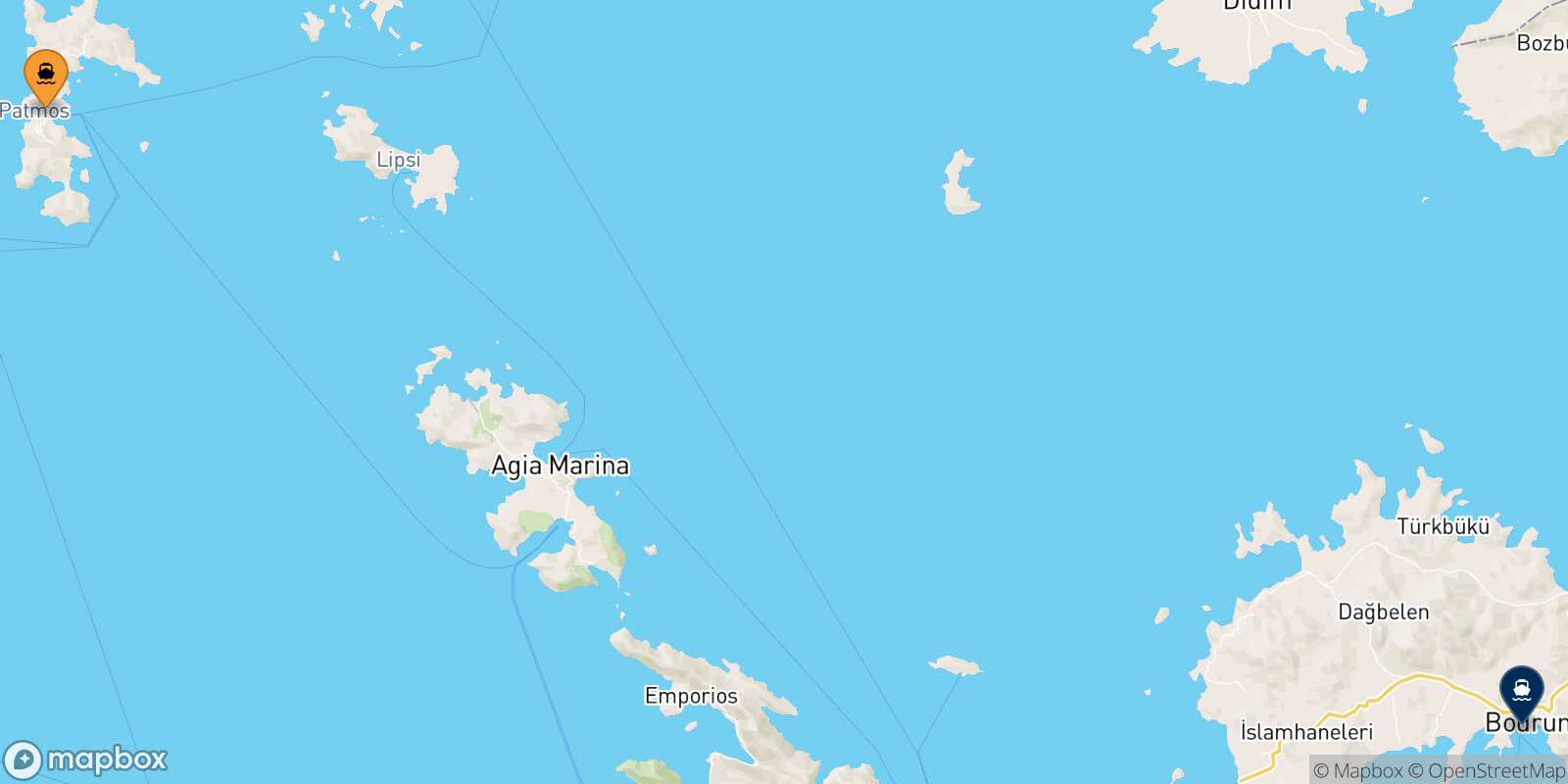 Mapa de la ruta Patmos Bodrum