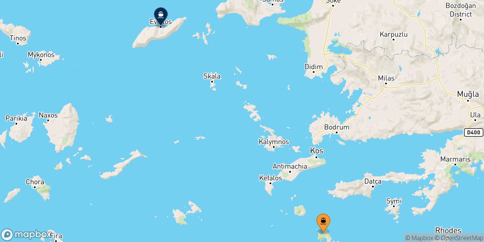 Mapa de la ruta Tilos Agios Kirikos (Ikaria)
