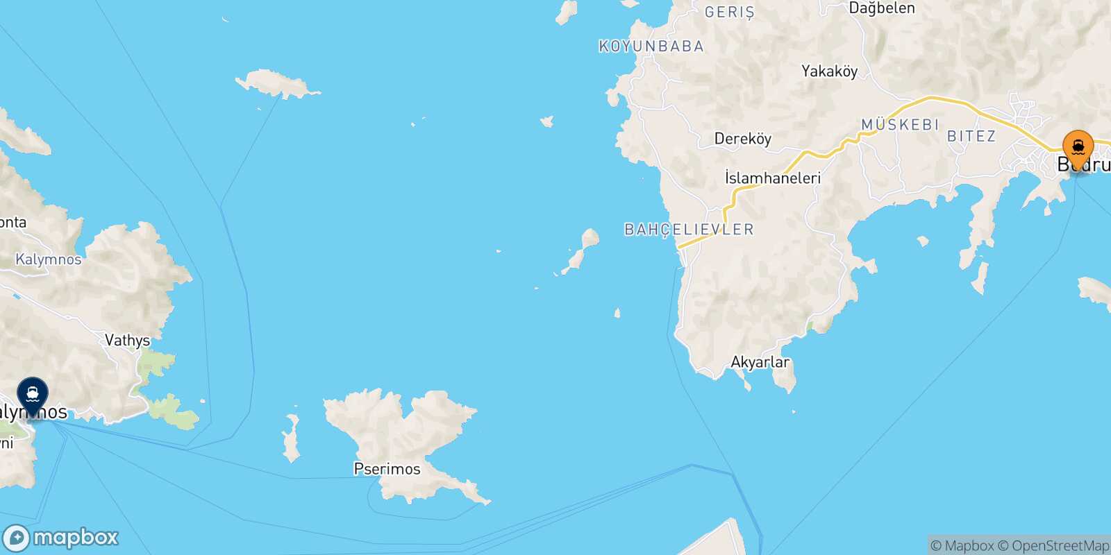 Mapa de la ruta Bodrum Kalymnos