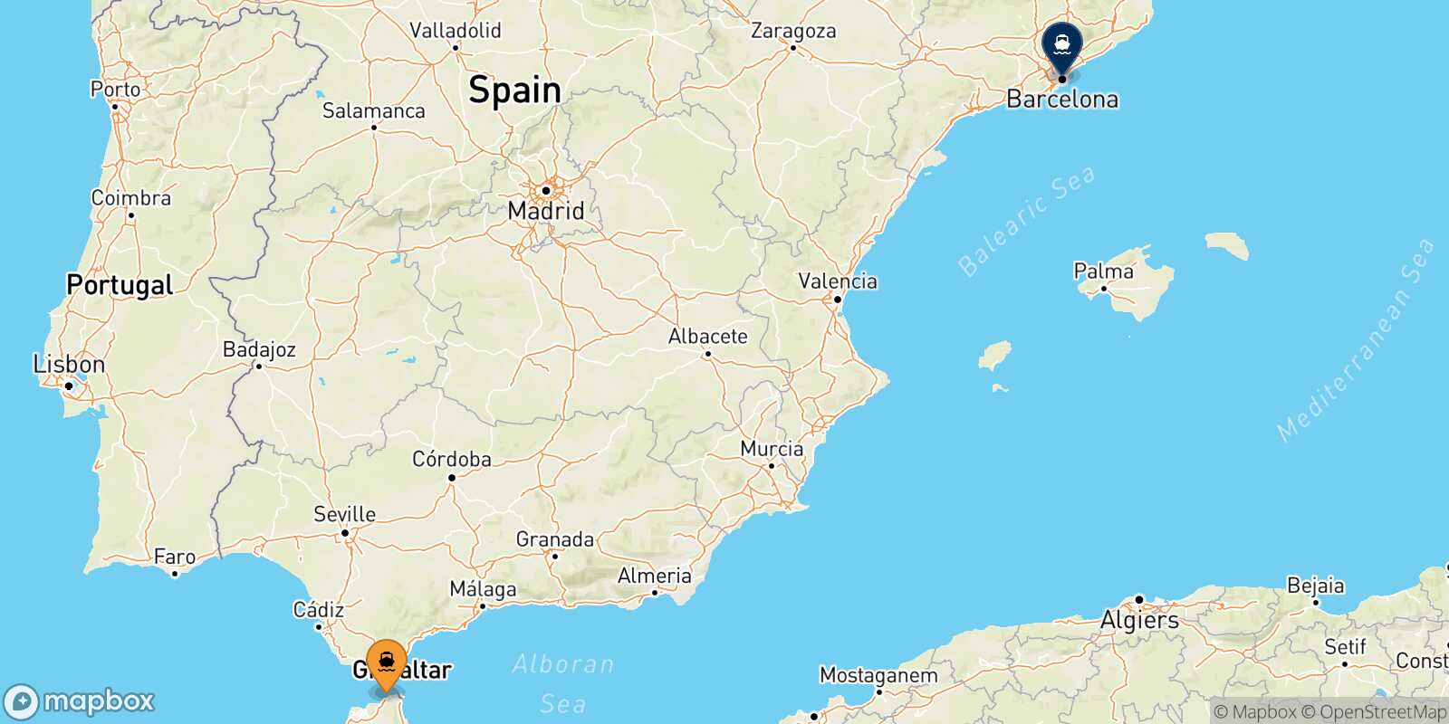 Mapa de la ruta Tánger Med Barcelona
