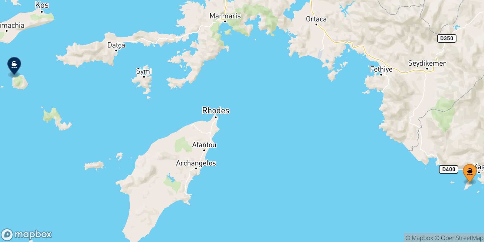 Mapa de la ruta Kastelorizo Nisyros