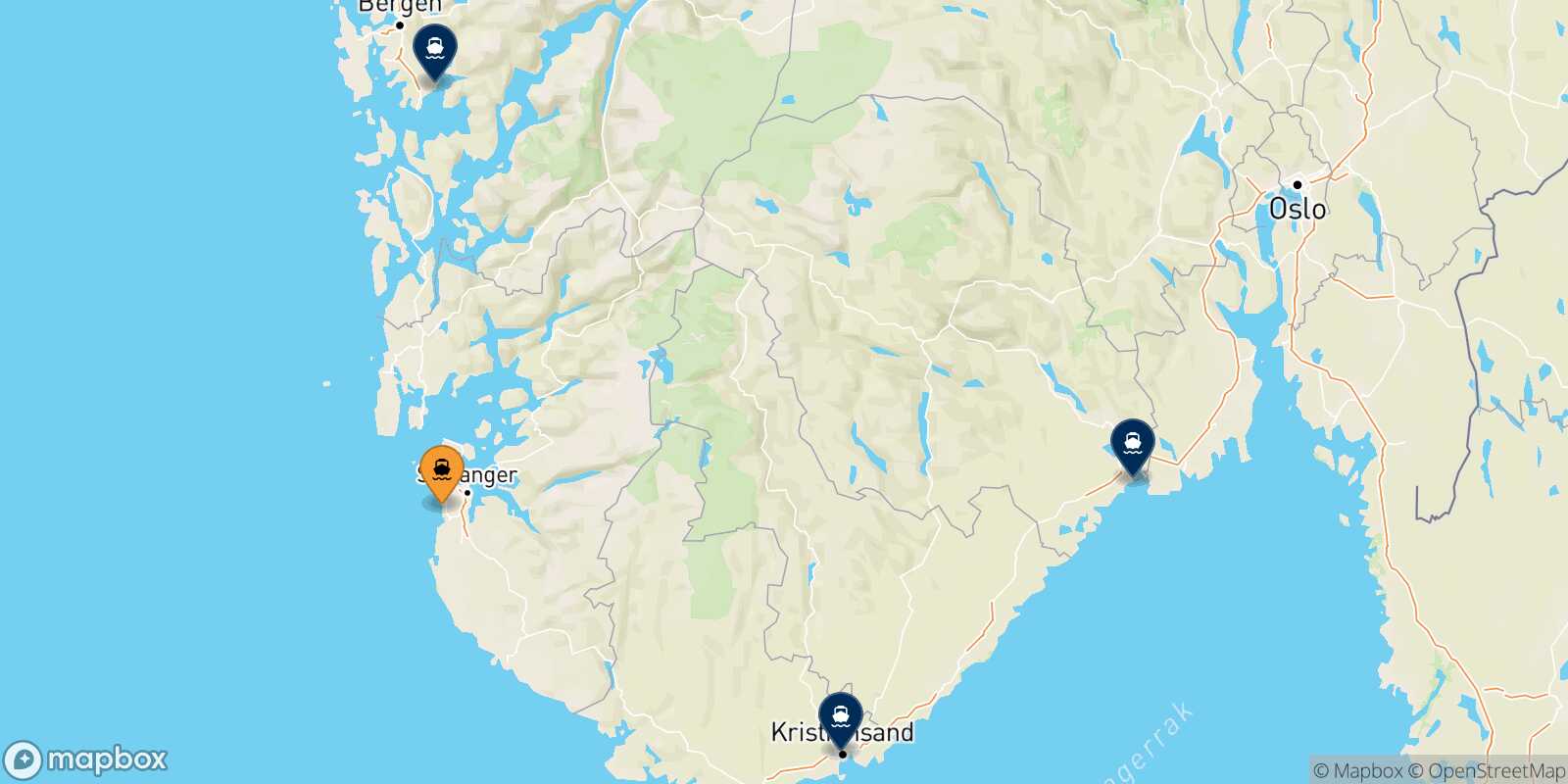 Mapa de los destinos alcanzables de Stavanger