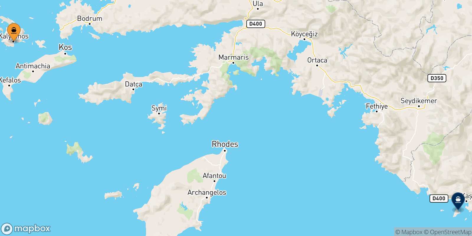 Mapa de la ruta Kalymnos Kastelorizo