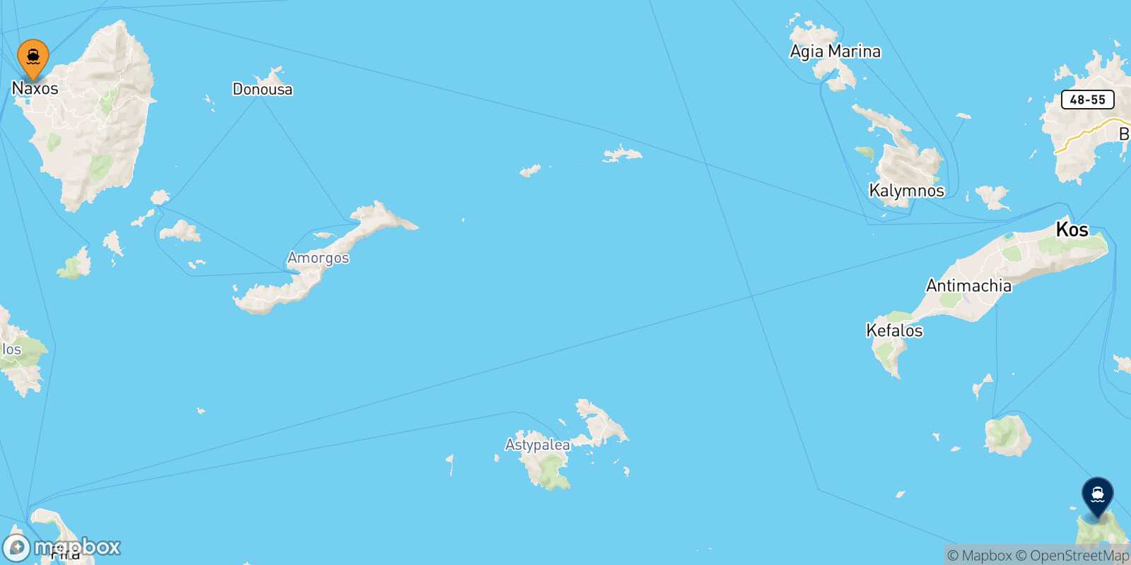 Mapa de la ruta Naxos Tilos