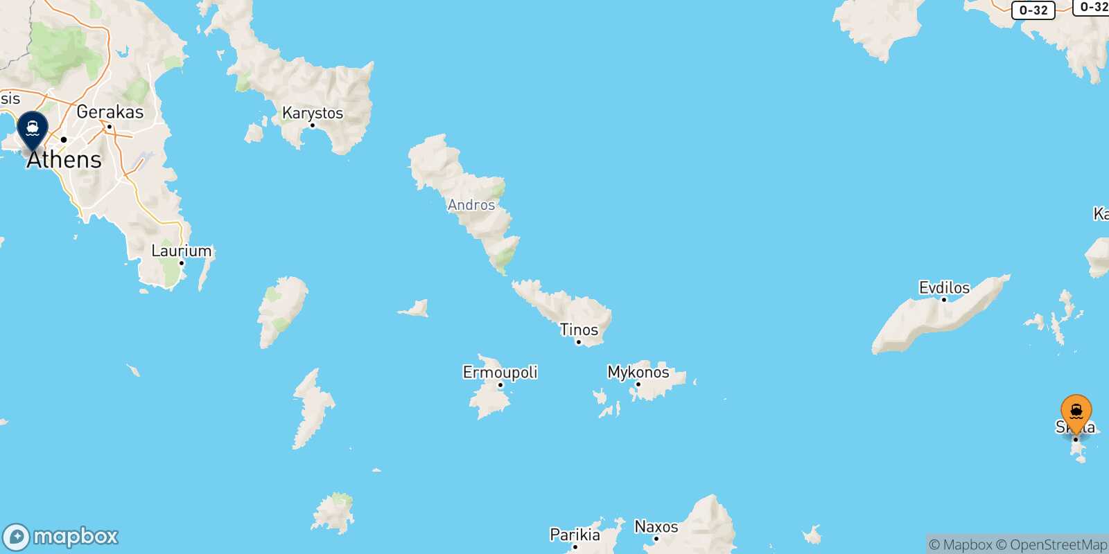 Mapa de la ruta Patmos El Pireo