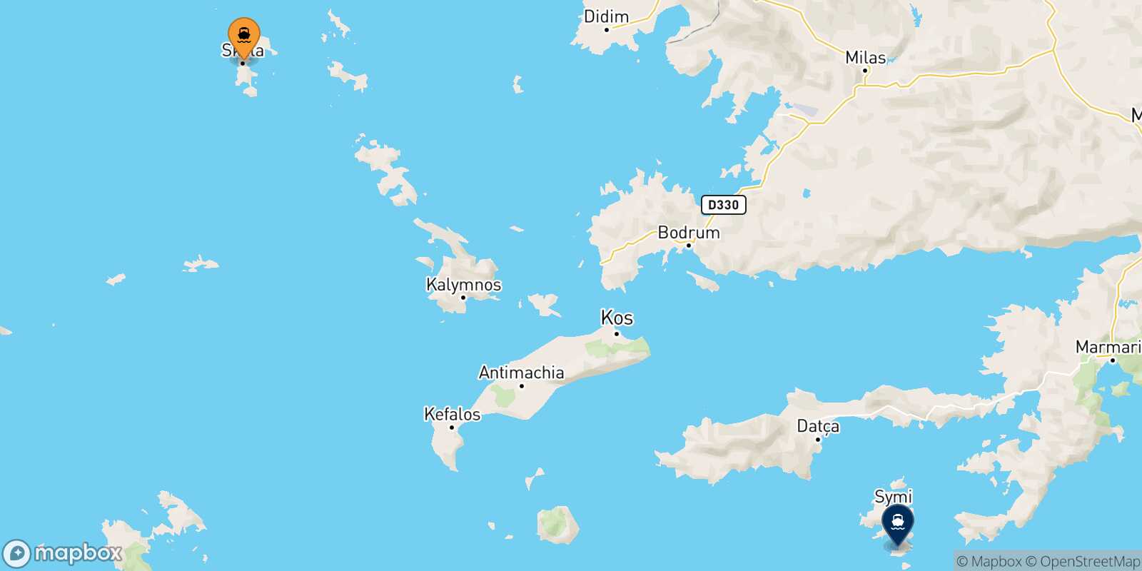 Mapa de la ruta Patmos Panormitis (Symi)
