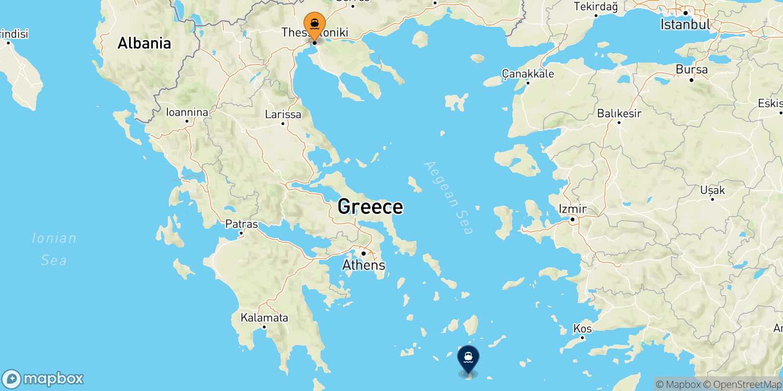 Mapa de la ruta Salónica Santorini