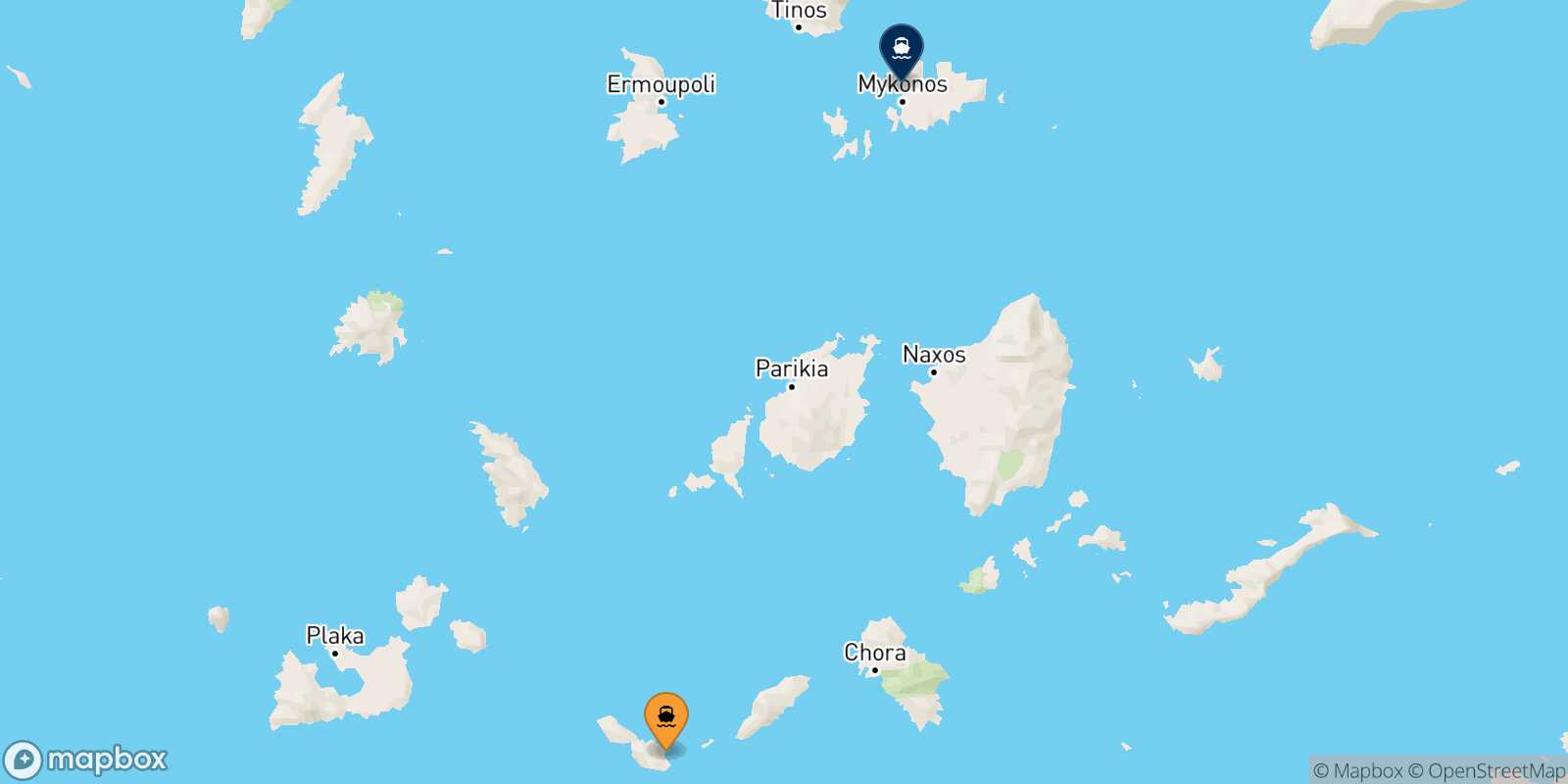 Mapa de la ruta Folegandros Mykonos