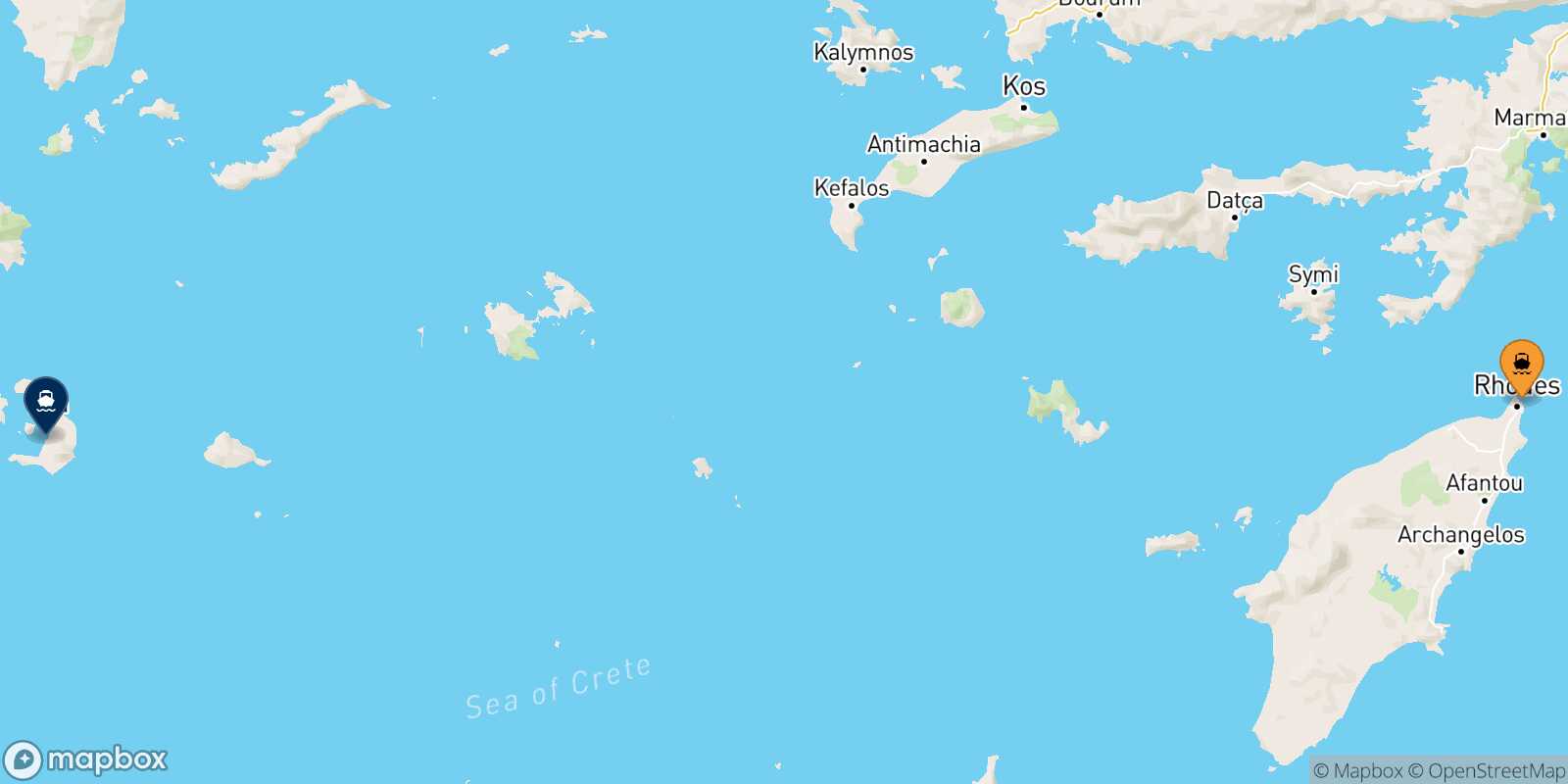 Mapa de la ruta Rodas Santorini