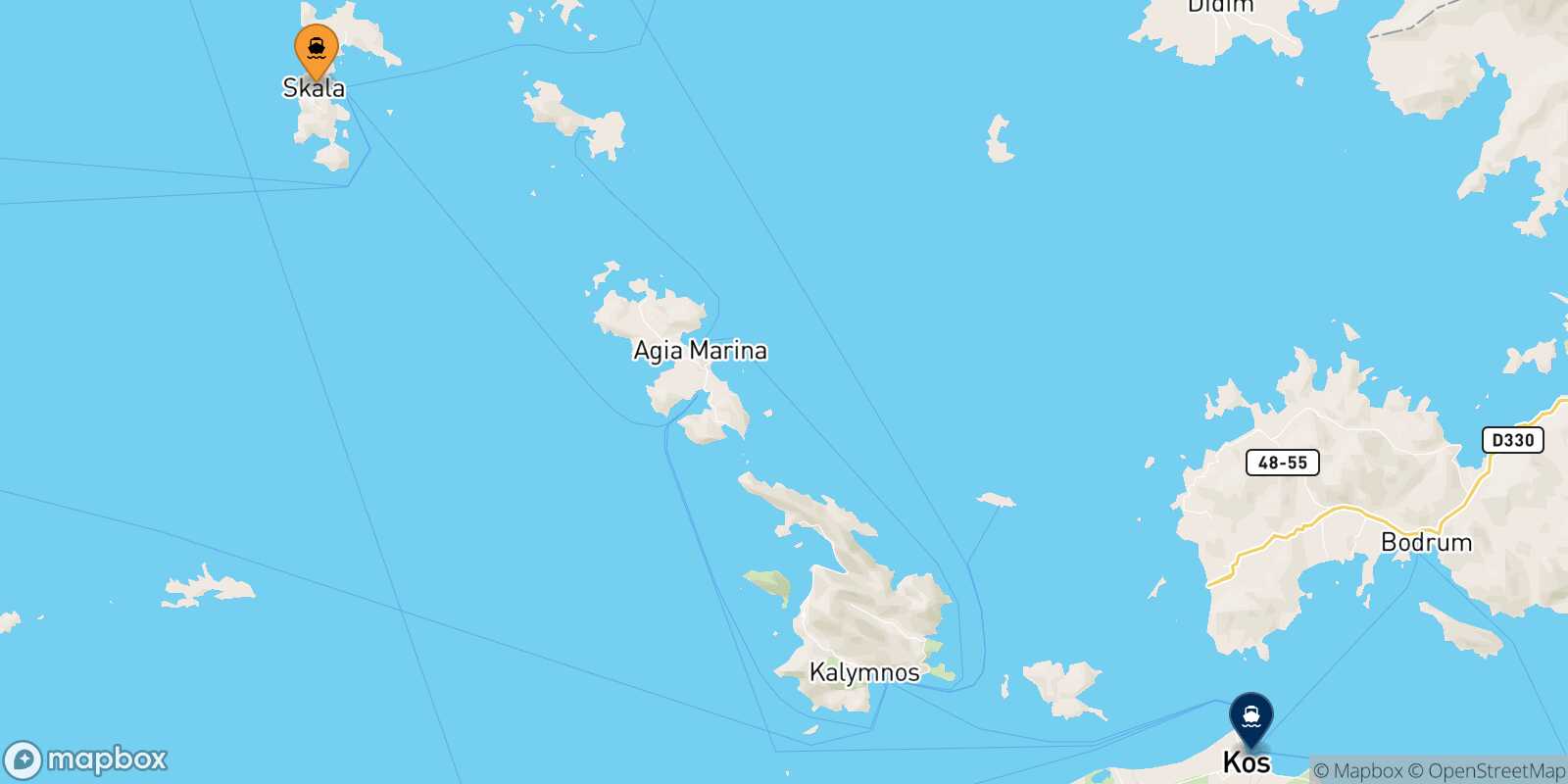 Mapa de la ruta Patmos Kos