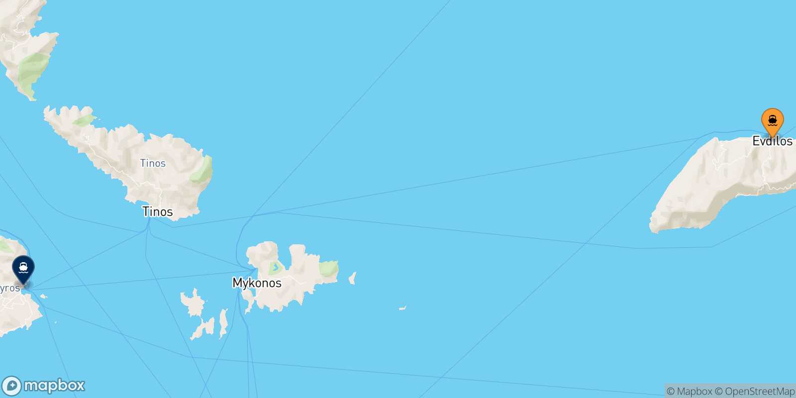Mapa de la ruta Evdilos (Ikaria) Syros
