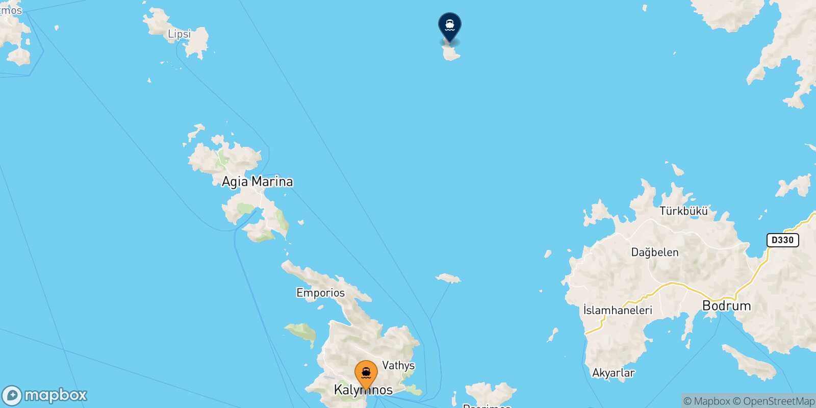 Mapa de la ruta Kalymnos Farmakonisi