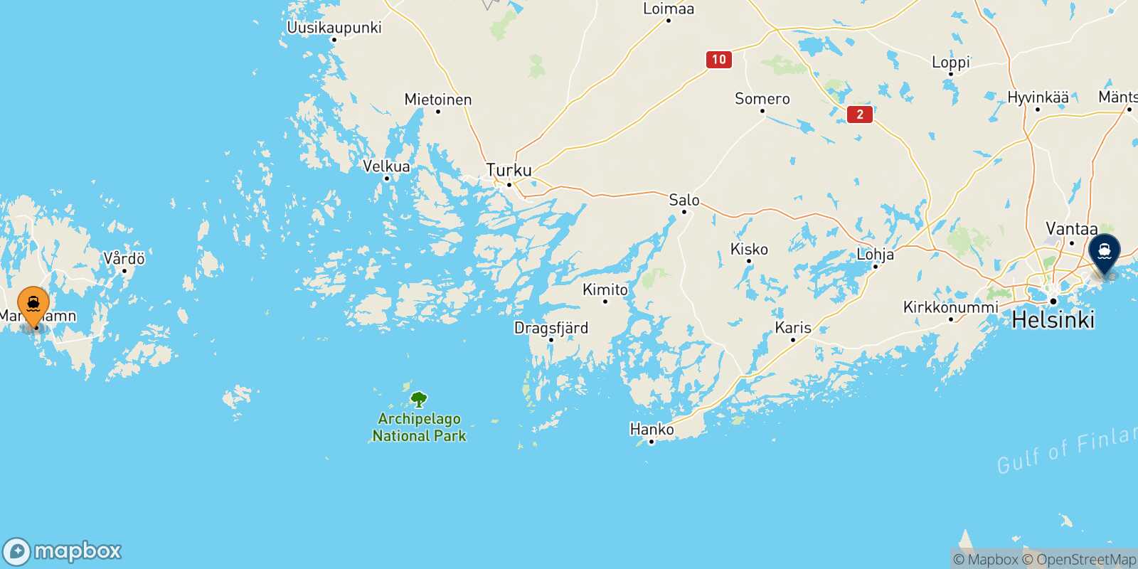 Mapa de la ruta Mariehamn Helsinki