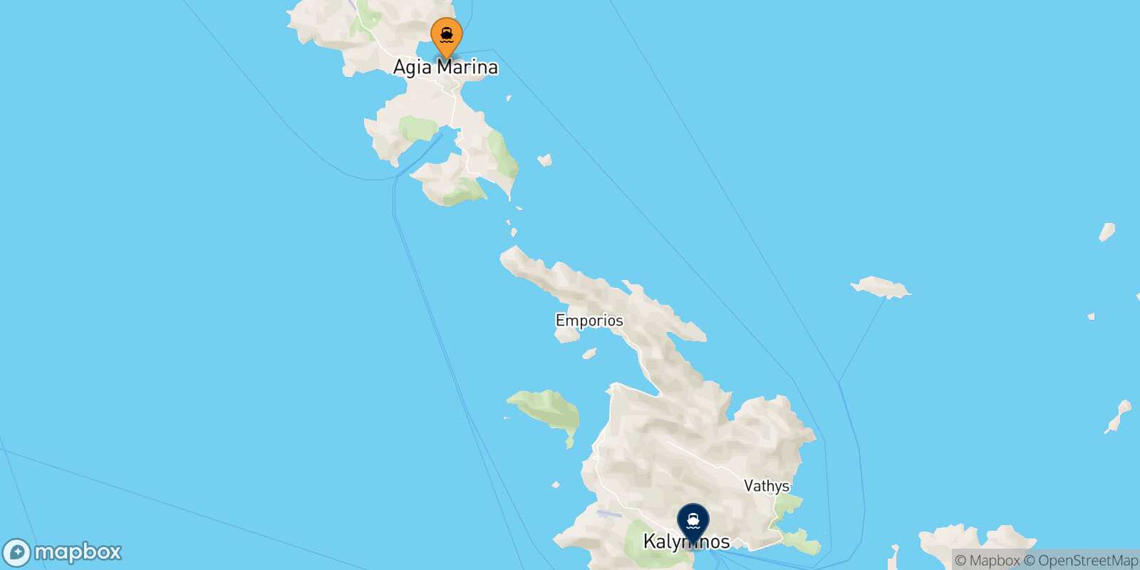 Mapa de la ruta Leros Kalymnos