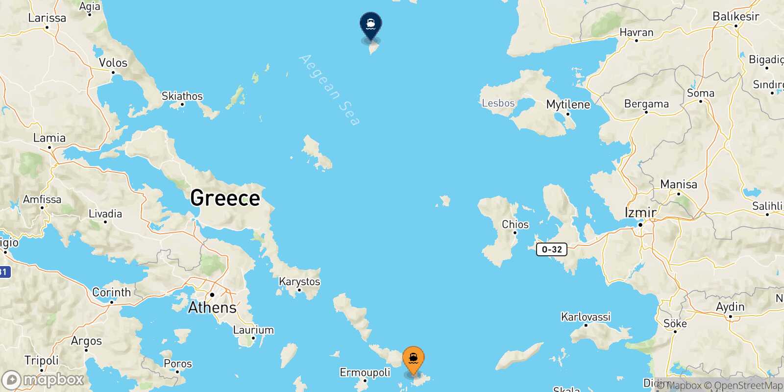 Mapa de la ruta Mykonos Agios Efstratios