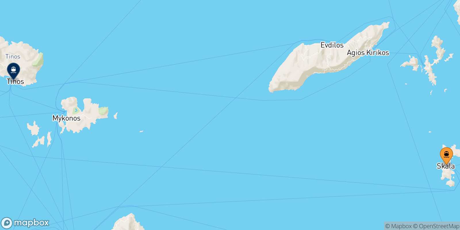 Mapa de la ruta Patmos Tinos