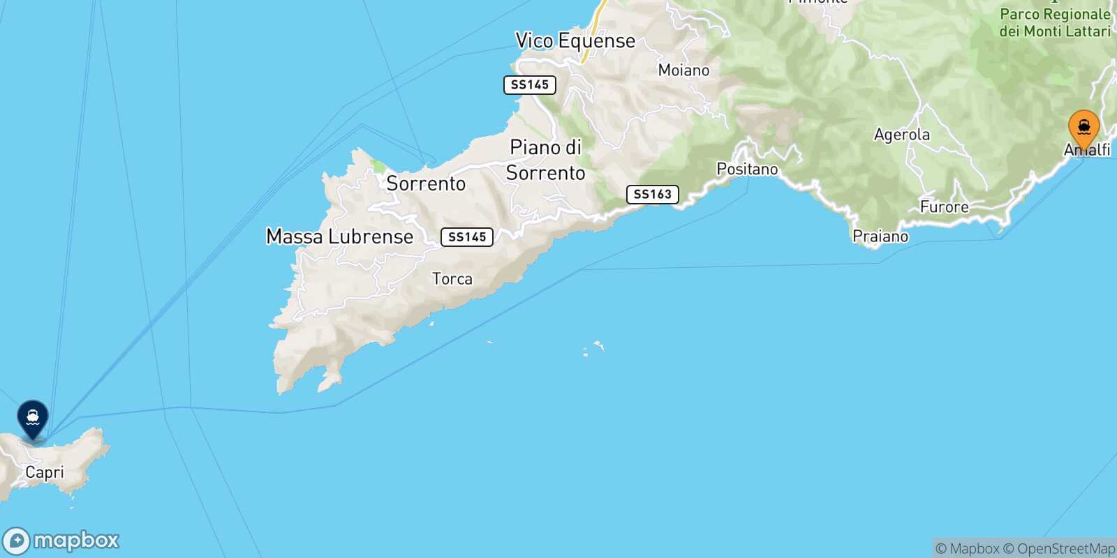 Mapa de la ruta Amalfi Capri