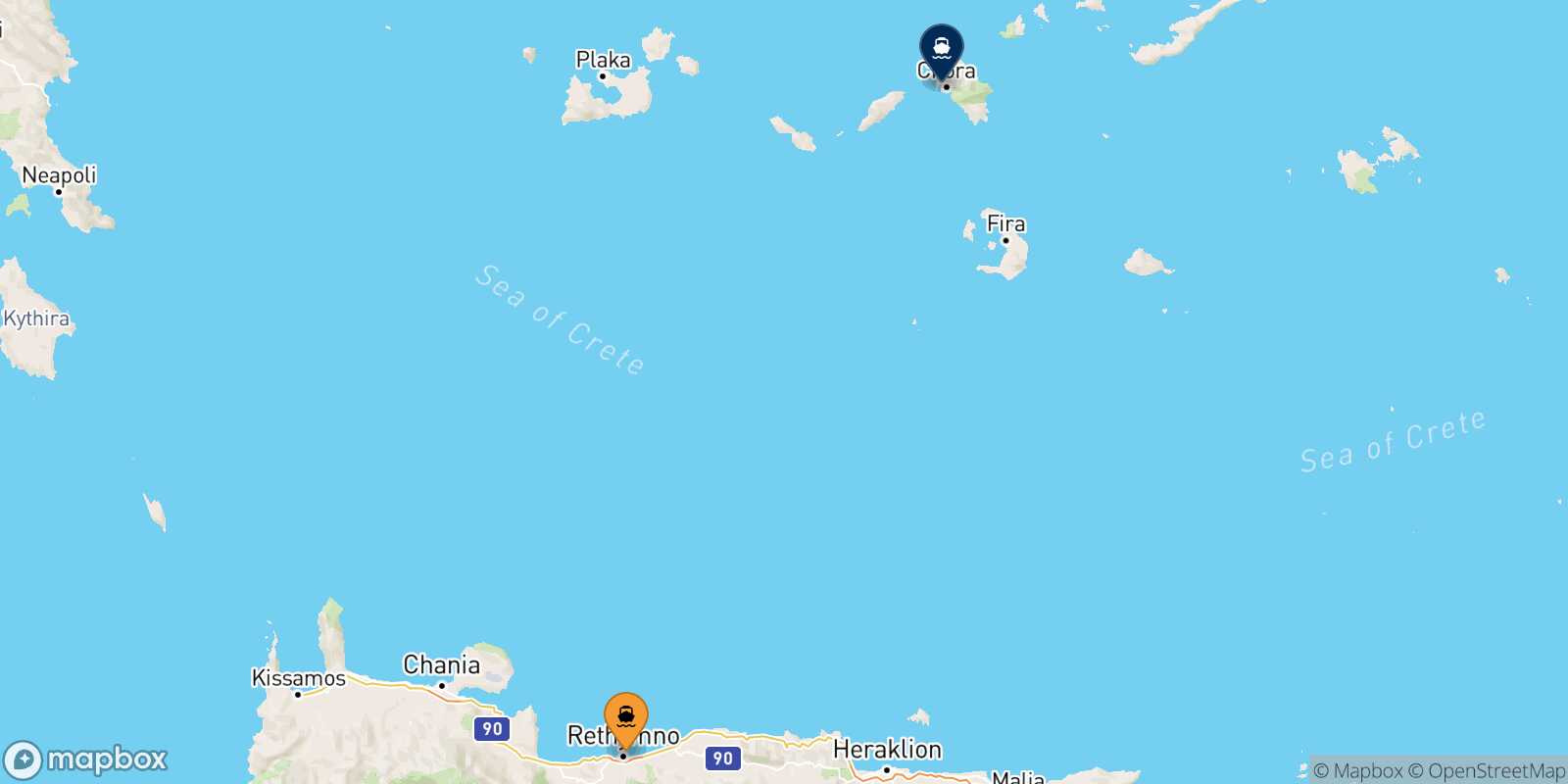 Mapa de la ruta Rethimno Ios