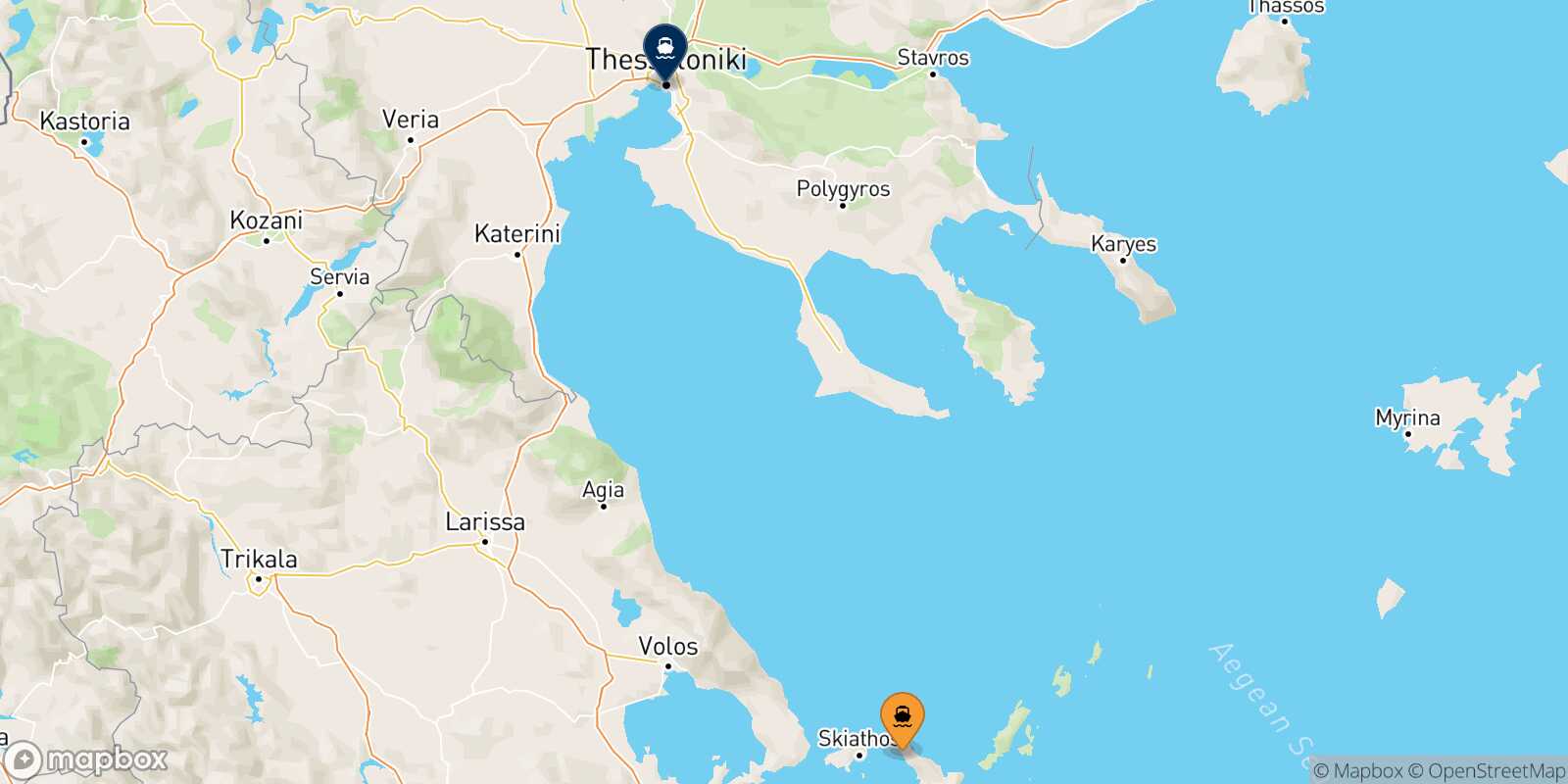 Mapa de la ruta Agnontas (Skopelos) Salónica