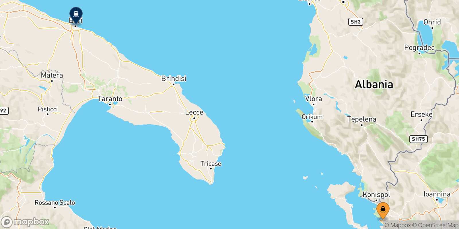 Mapa de la ruta Igoumenitsa Bari