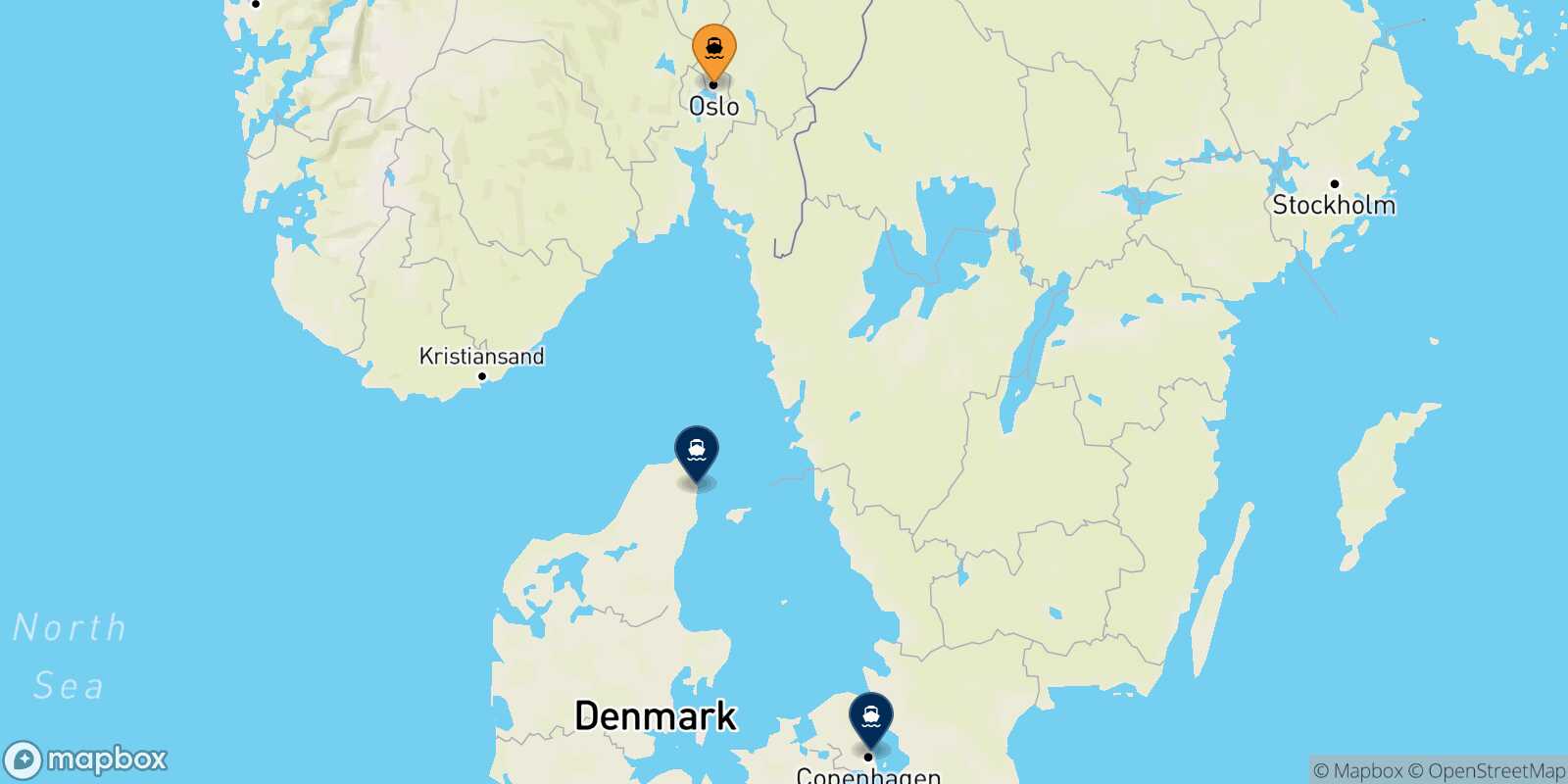 Mapa de los destinos alcanzables de Oslo