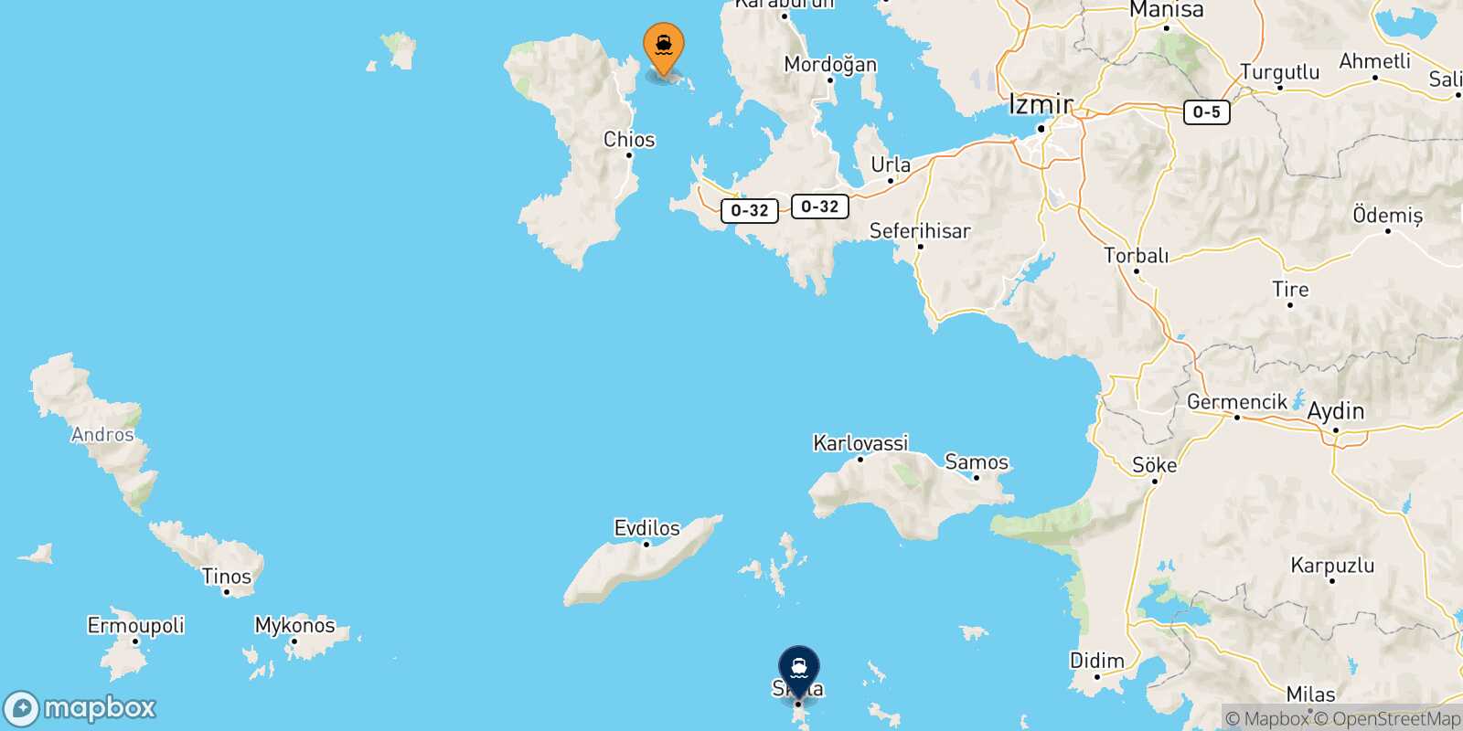 Mapa de la ruta Inousses Patmos