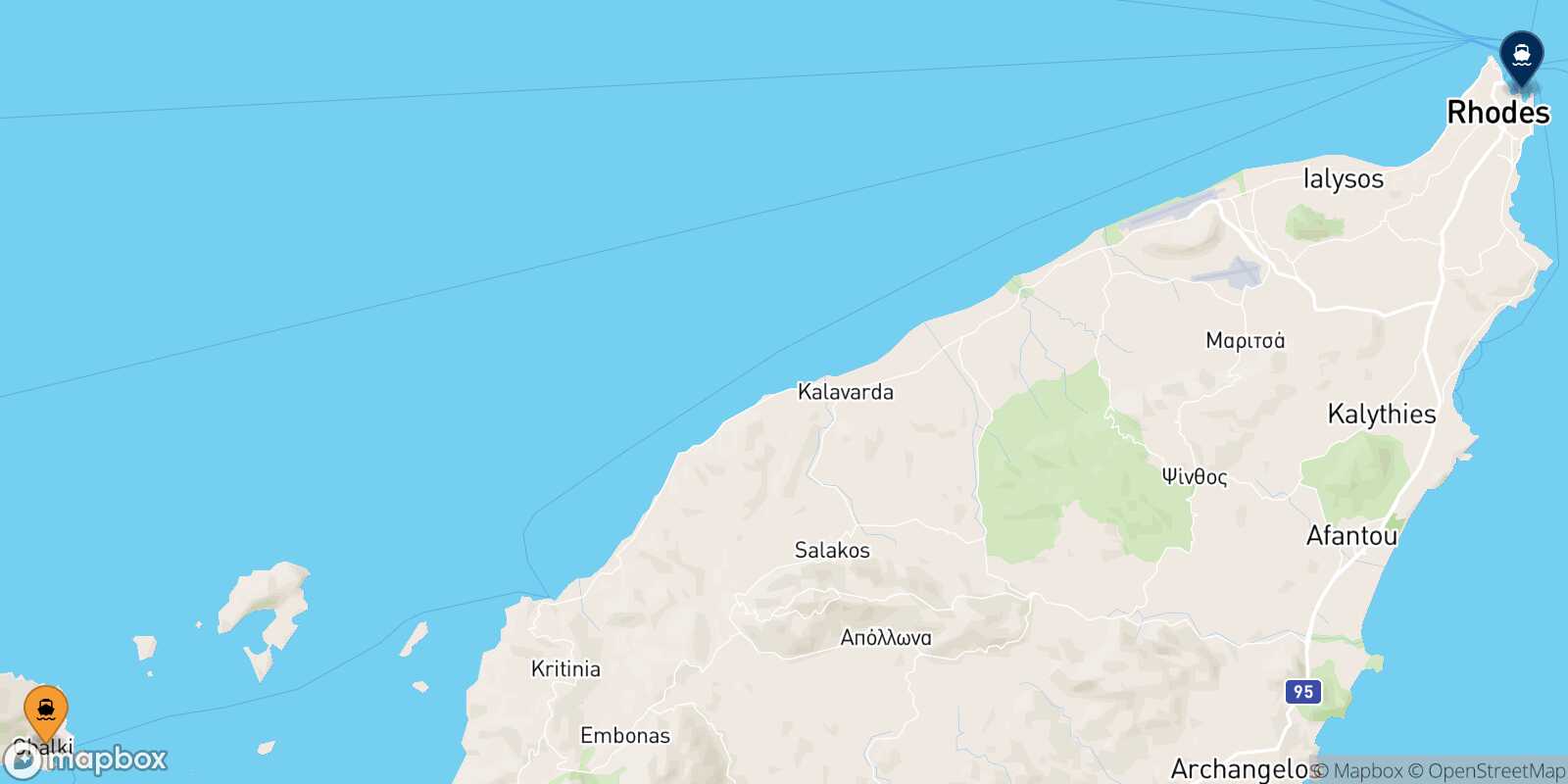 Mapa de la ruta Chalki Skala Kamirou (Rhodes)