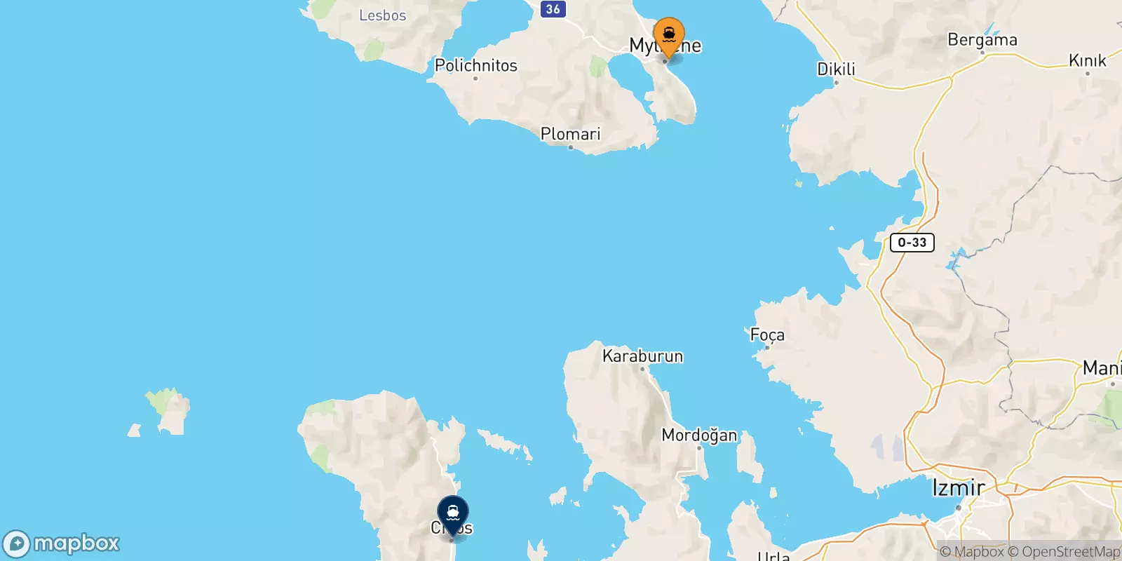 Ferries de Mytilene (Lesvos) a Mesta Chios