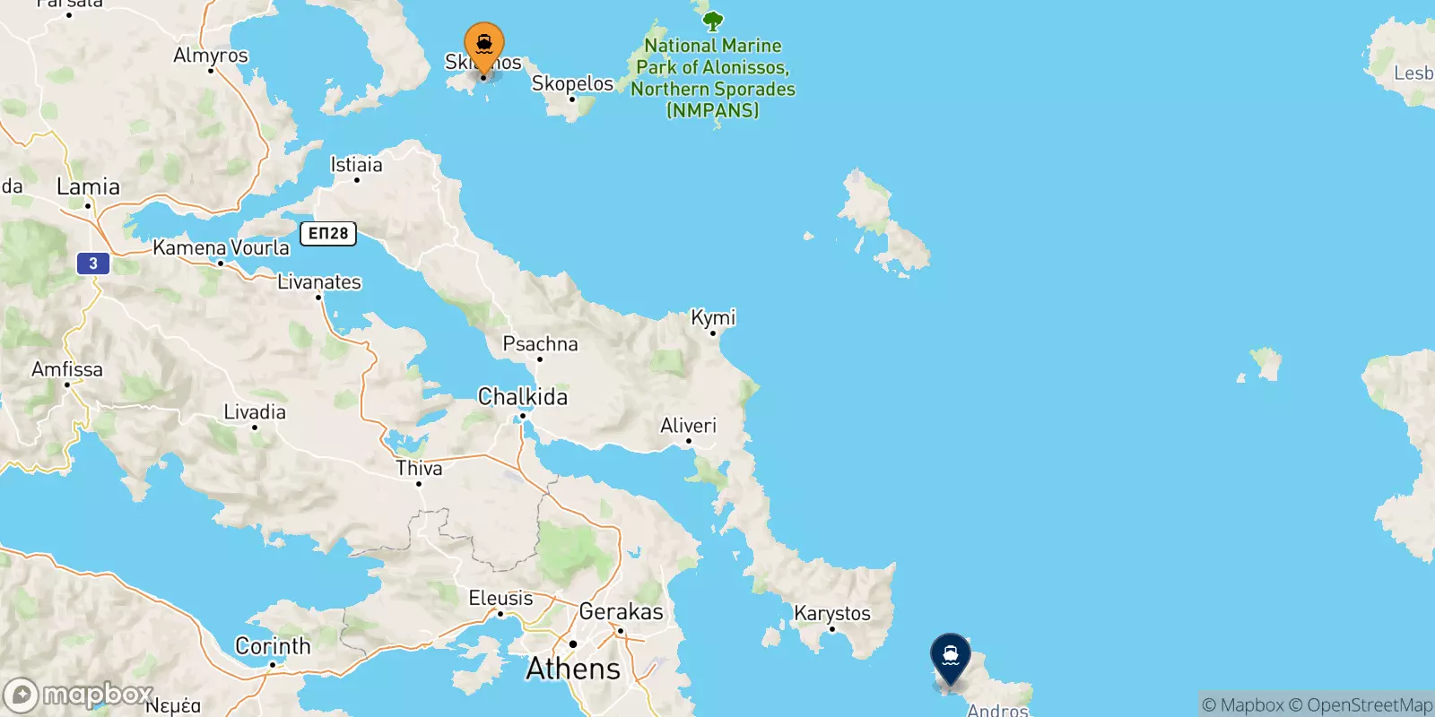 Ferries de Skiathos a Andros