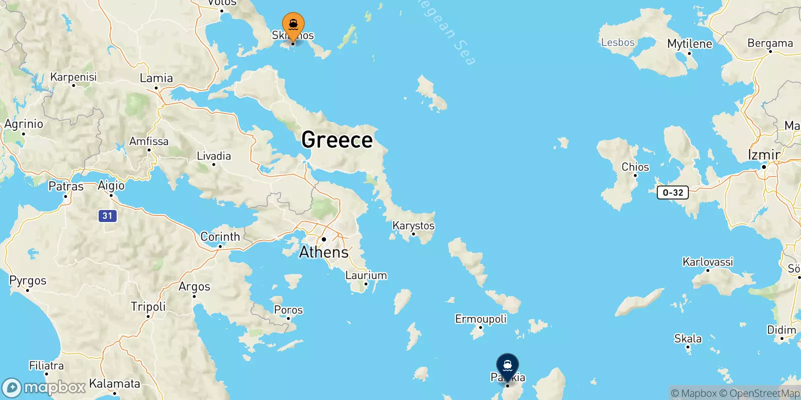 Ferries de Skiathos a Paros